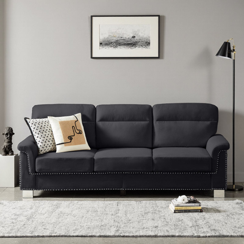 Canapé 82 po moderne à 3 places avec tissu velours neige et accoudoirs roulés, conception à bourre rapide pour le salon et le bureau