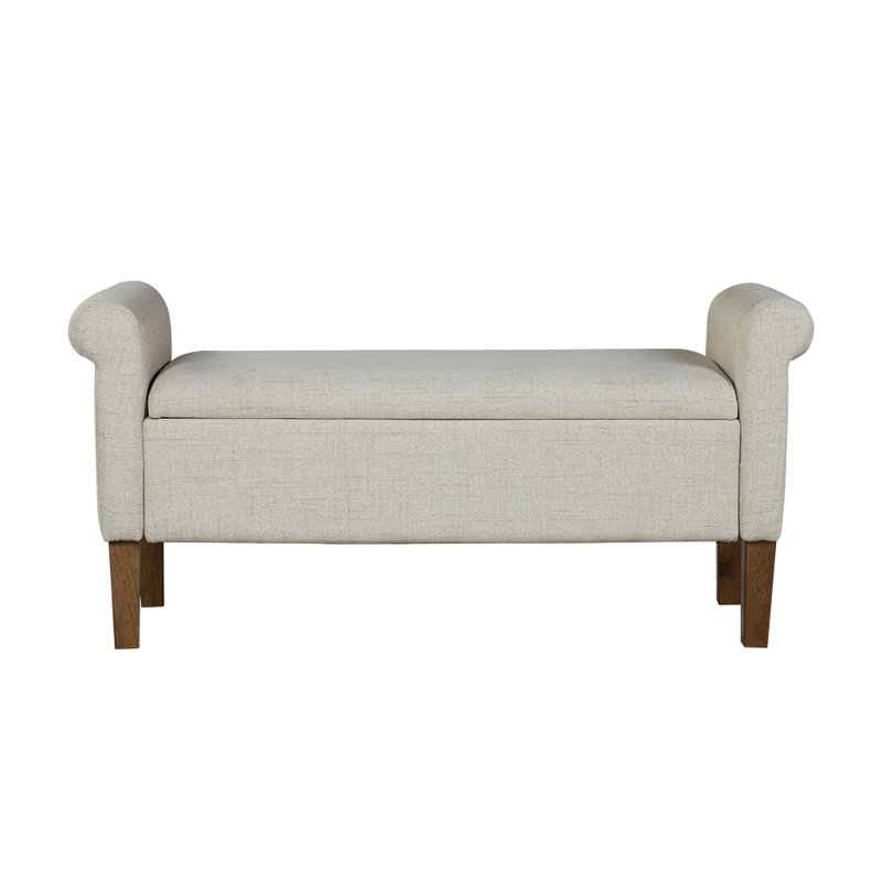 Natural Upholstered Storage Bench with Rolled Armrests