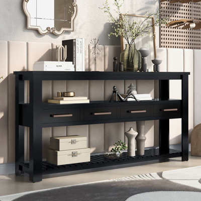 Console moderne 61,52 "avec 4 tiroirs et tablettes ouvertes