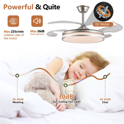 Ventilateur de plafond moderne à DEL 42 pouces à 2 niveaux avec lumière et télécommande, pales rétractables, moteur à courant continu réglable à 6 vitesses, fonctionnement silencieux pour le salon, la chambre à coucher, la salle à manger