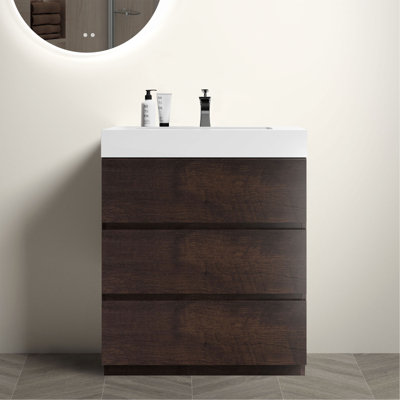 Alice 30" Walnut Bathroom Vanity With Sink, Large Storage Freestanding Bathroom Vanity For Modern Bathroom, One-Piece White Sink Basin Without Drain And Faucet, Pre-Assembled