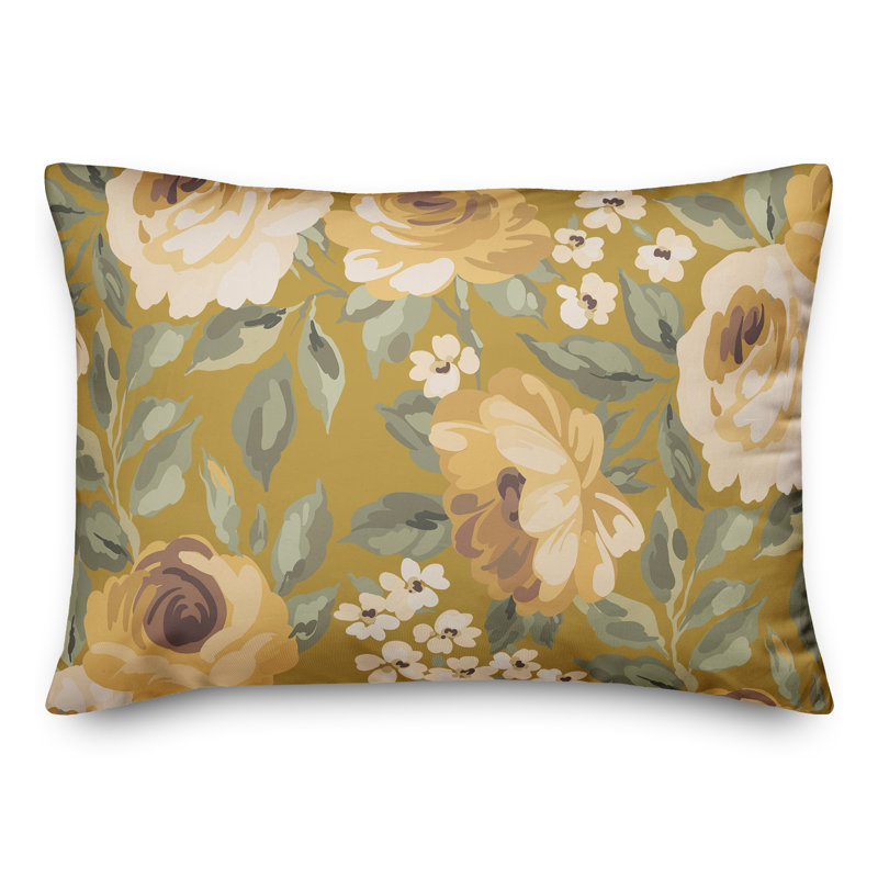 Housse et insert de coussin rectangulaire d'extérieur Flowers 16, Jaune