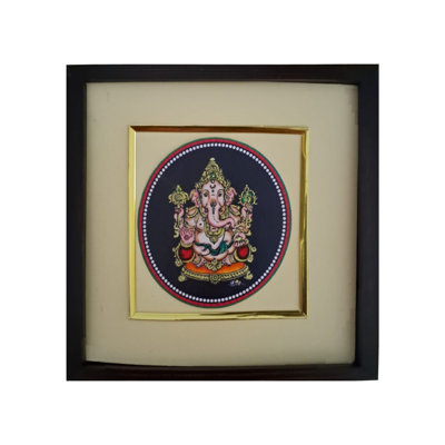 «Lord Ganesha», peinture avec cadre | Couleurs naturelles sur papier | Par Babita
