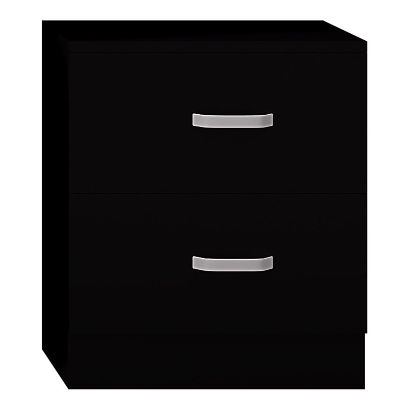 Matt White 2 Drawer Bedside Table, Black
