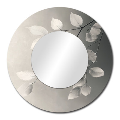 Pebble Grey Leaves Veins Of Nature I - Floral Wall Mirror Art - Printed On Metal