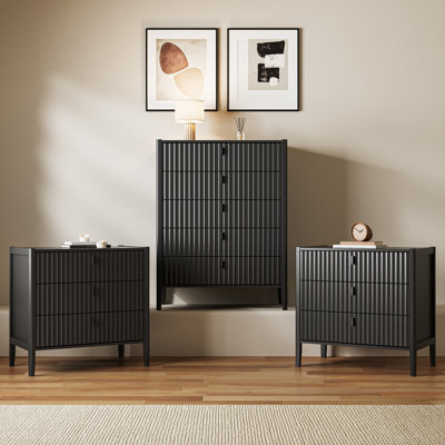 3 Piece Bedroom Set, 5 Drawer Dresser And 3 - Drawer Nightstand Set Of 2