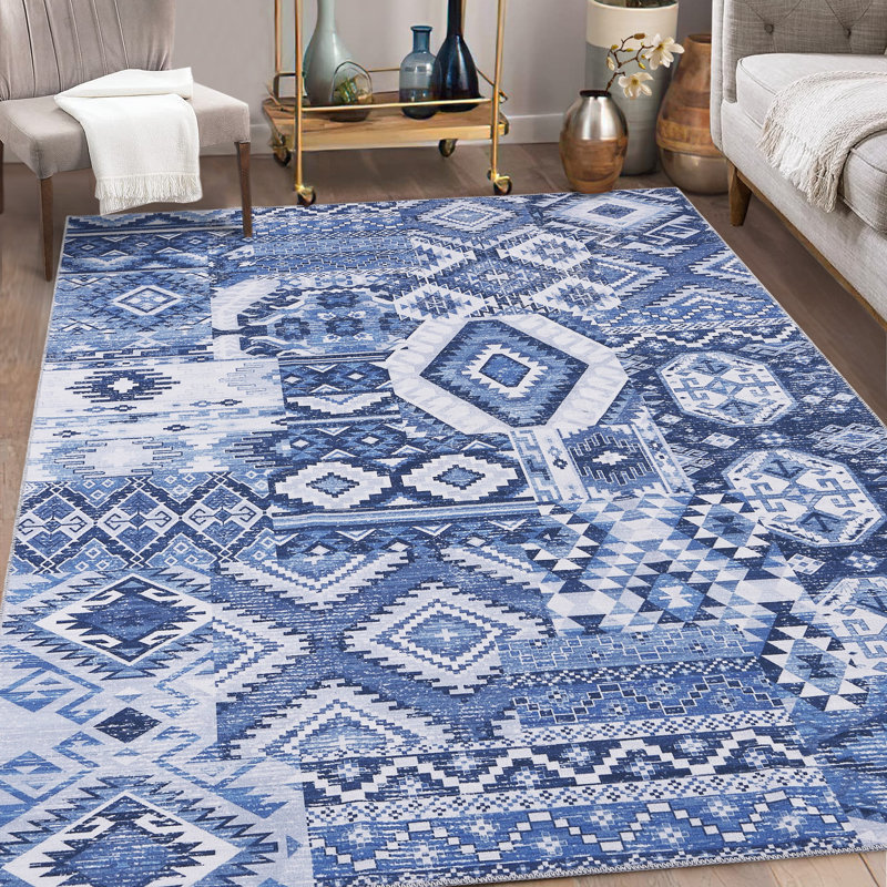 Machine Washable Area Rug Bohemian Rugs for Living Room Low Pile Non-Shedding Vintage Carpet for Bedroom Dining Home Office
