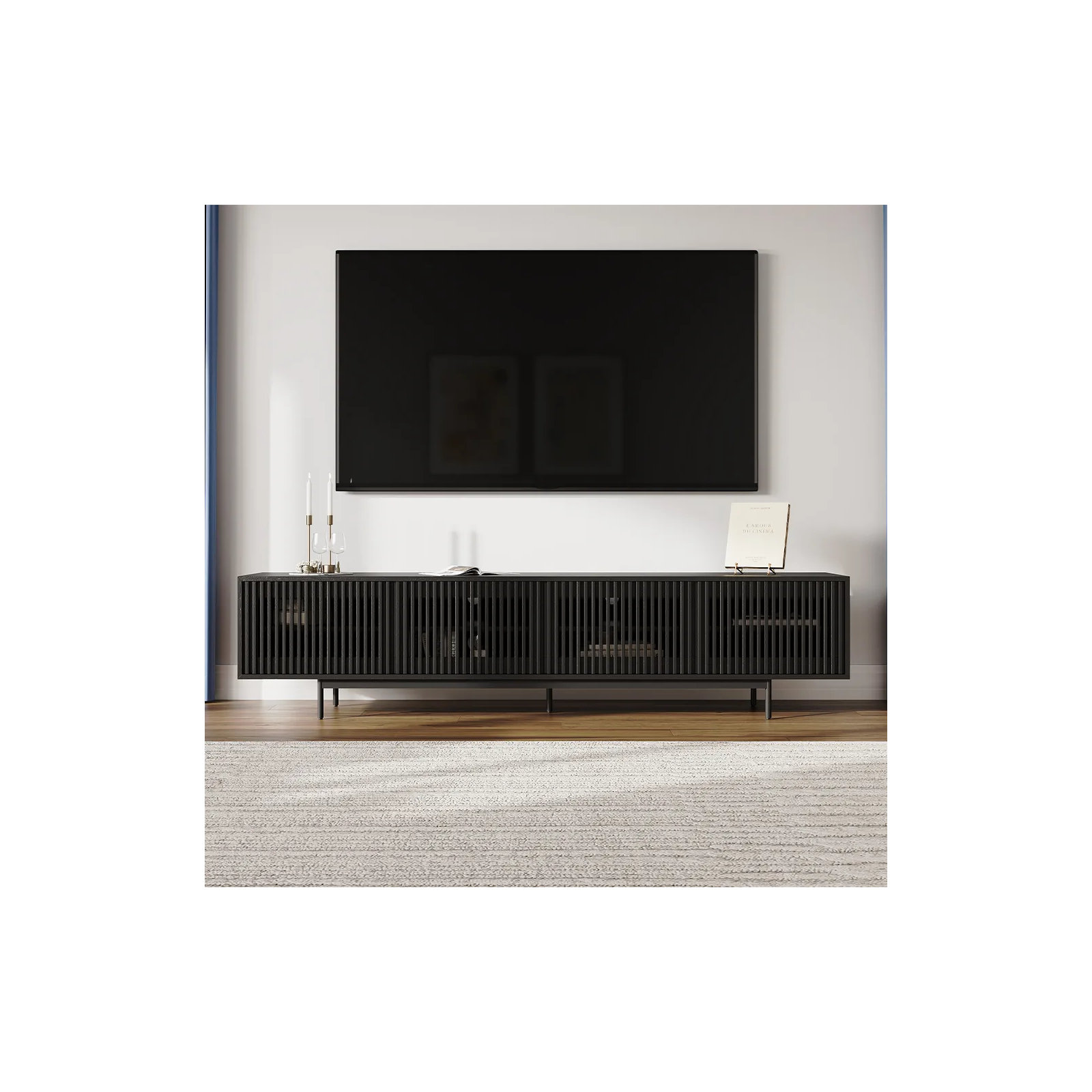 Daila Media Console, 21.26" H x 95" W x 18.89" D, Black