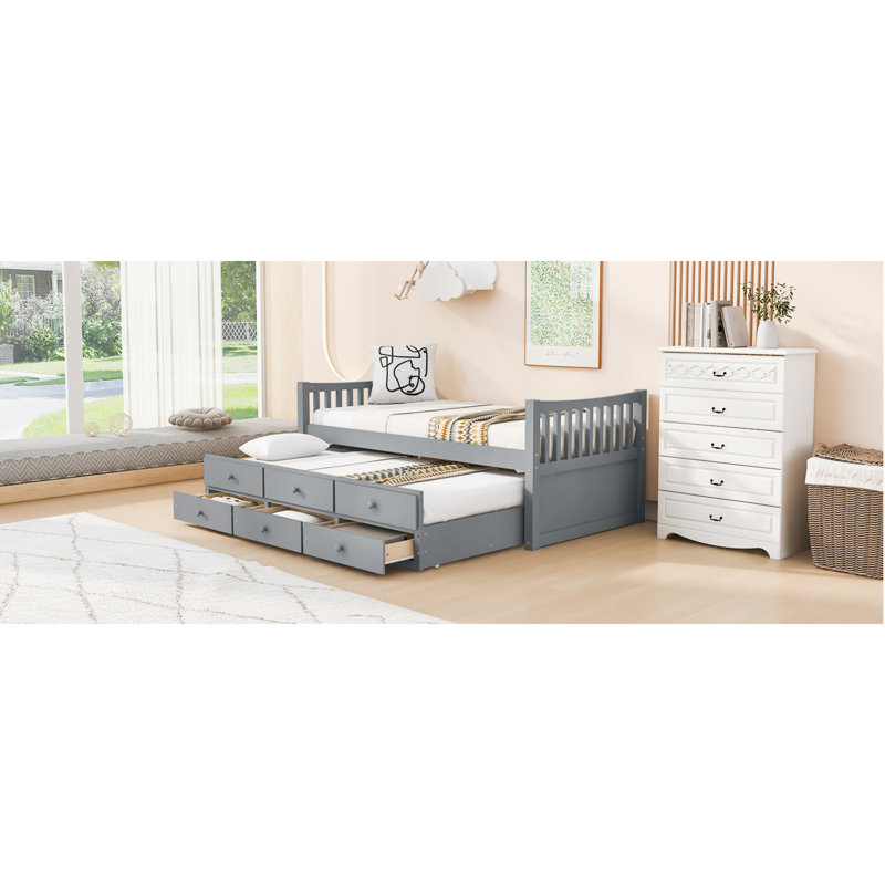 Lit de jour simple peu encombrant avec tiroirs de rangement en bois, gris moderne