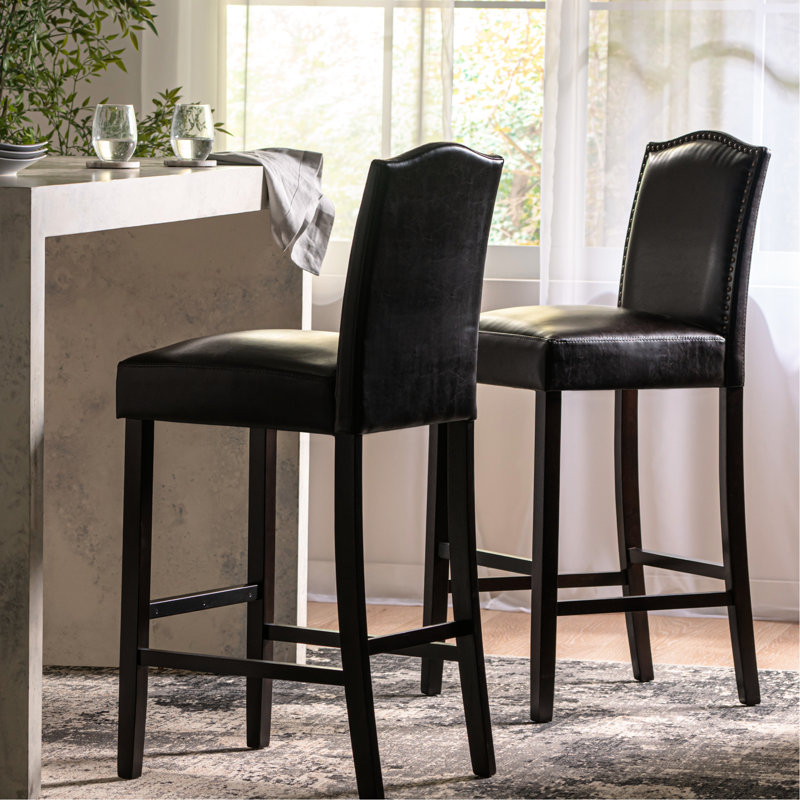 Paire Kd - Cuir reconstitué brun, pieds en noyer l 18,49 po x H 45,3 po x P 21,75 po, 2 po 21,75 po, bois d'hévéa avec finition noyer