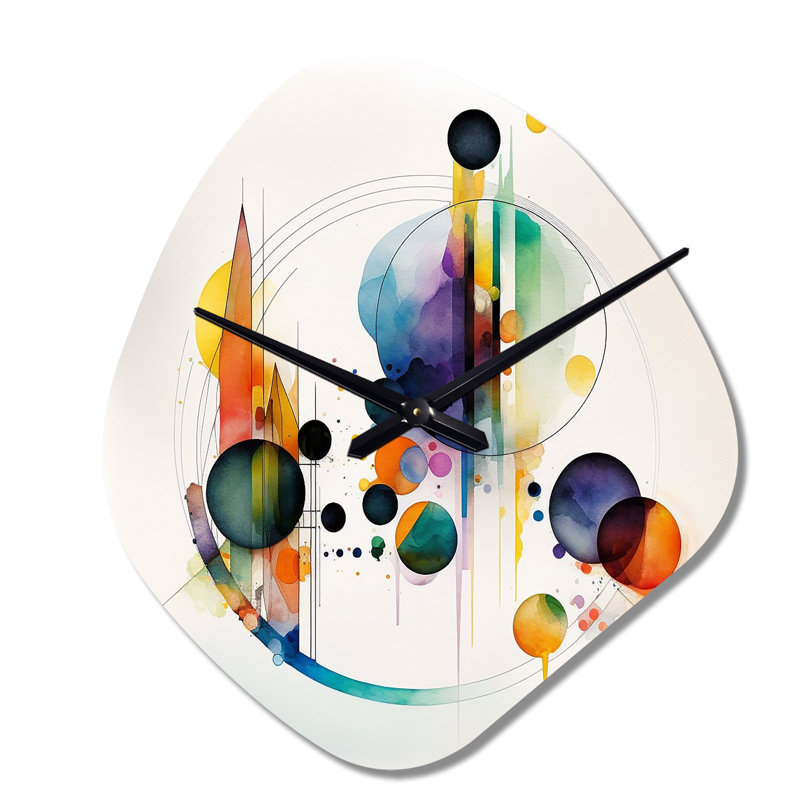 Art géométrique multicolore aquarelle I - horloge murale asymétrique en métal, impression d'horloge murale moderne de forme unique