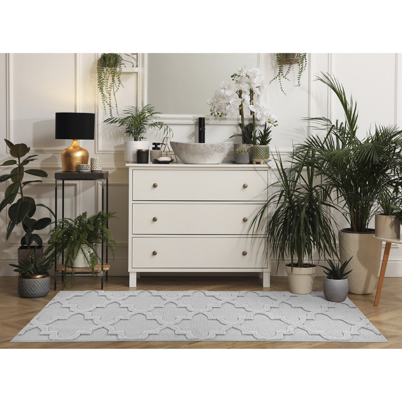 Silver Nasturtium Cut-loop Trellis Area Rug by, Rectangle 3' x 8'