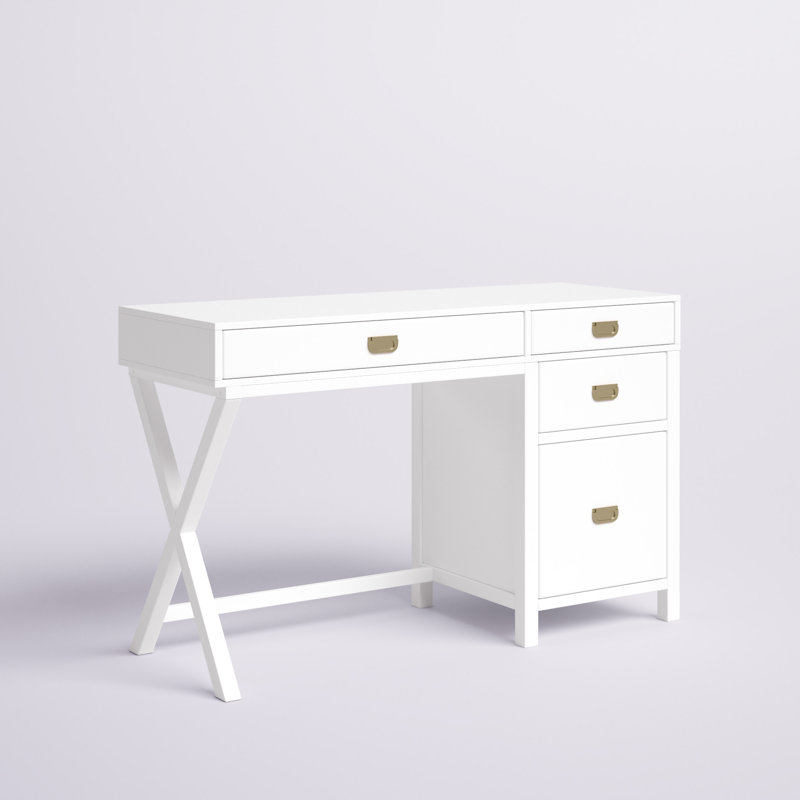 Halstad Modern Writing Desk with Drawers, White
