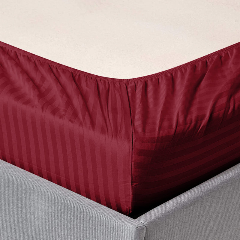 200 Thread Count Striped Microfiber Fitted Sheet, Burgundy, Single (3')