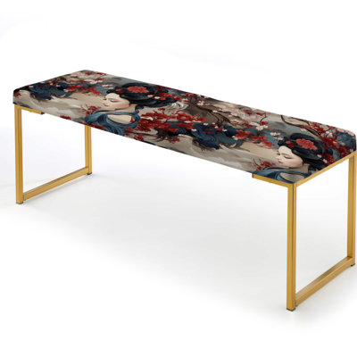 Geisha Grace - Oriental Upholstered Gold Bench