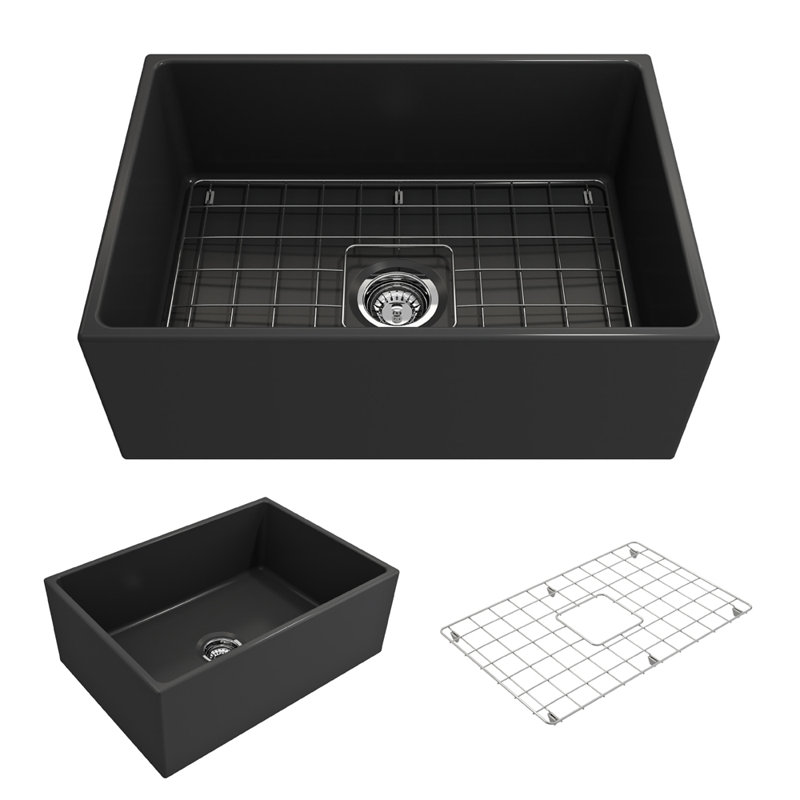 27 in. L Farmhouse Kitchen Sink, Matte Dark Gray