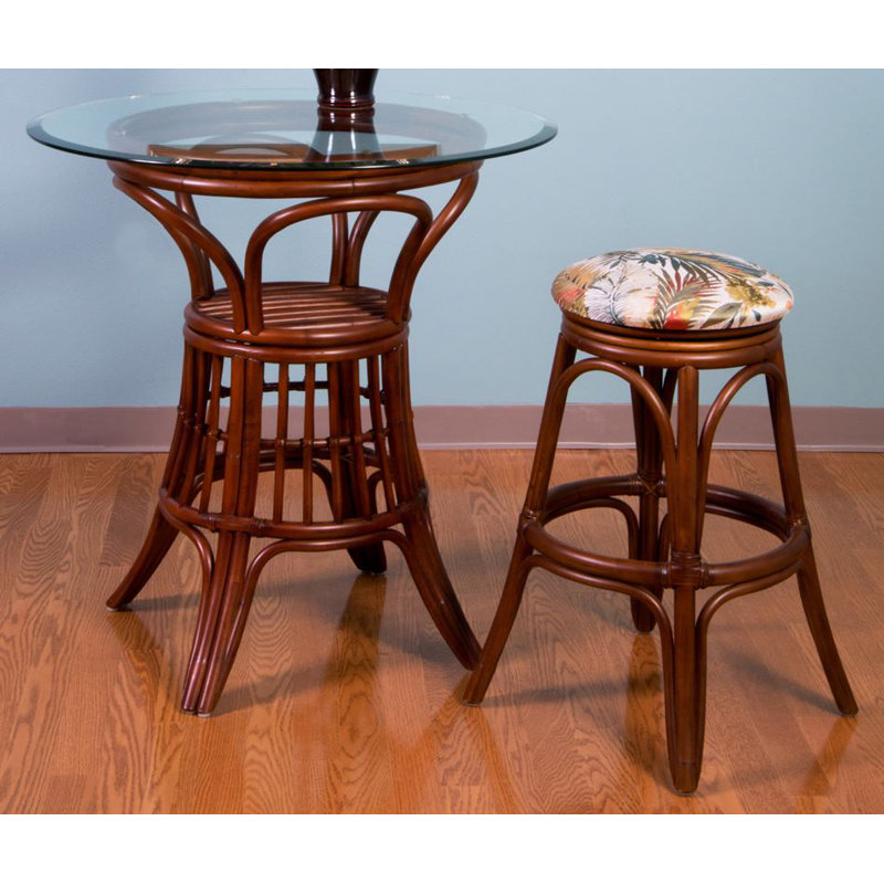 Charlestyn Round Glass Top with Wicker/Rattan Base Dining Table, Sienna