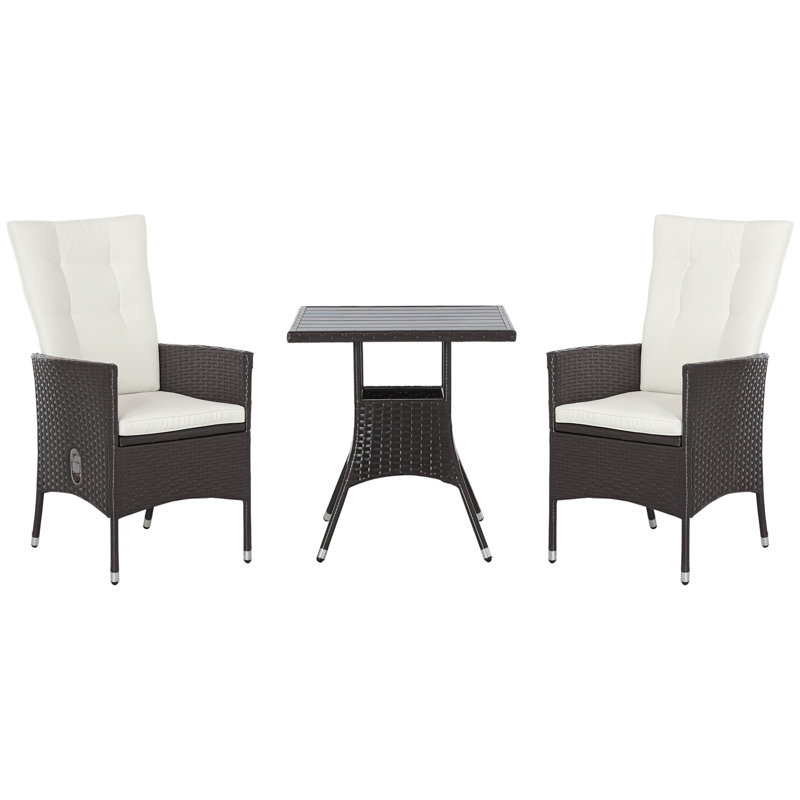 Ensemble de conversation en osier / rotin pour 2 personnes avec coussins, Crème / blanc / brun foncé