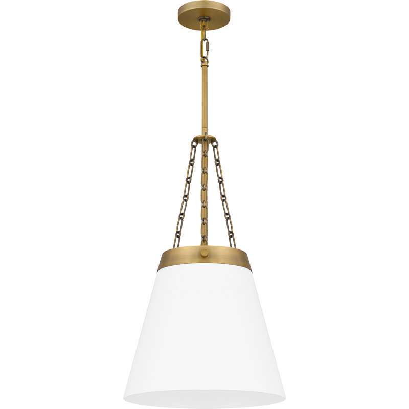 Luminaire suspendu en nickel brossé 1 lumière Deba, Laiton vieilli, Blanc