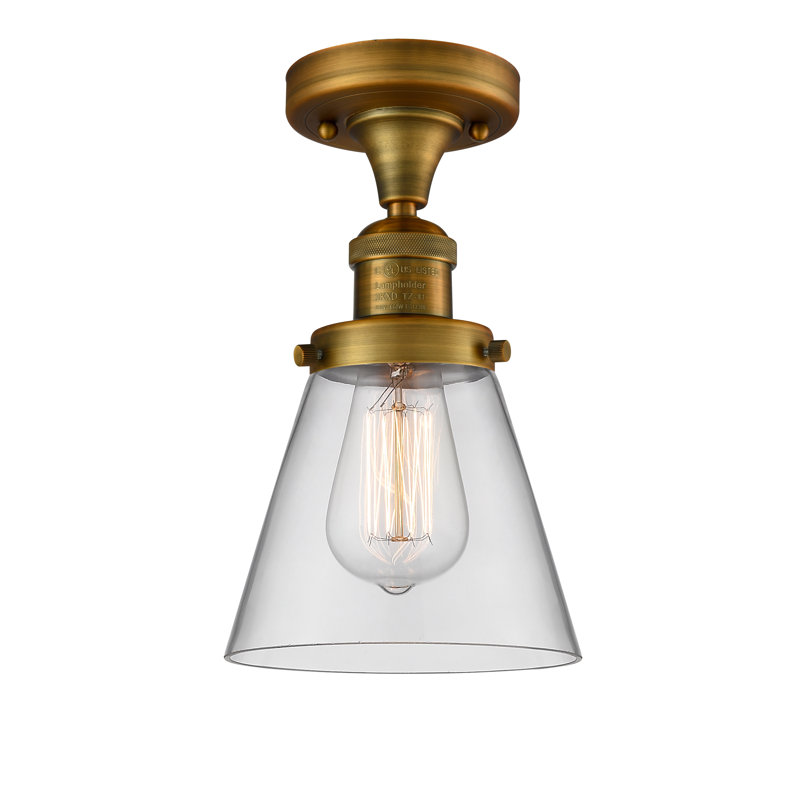 Glass Semi Flush Mount, Brushed Brass, Clear