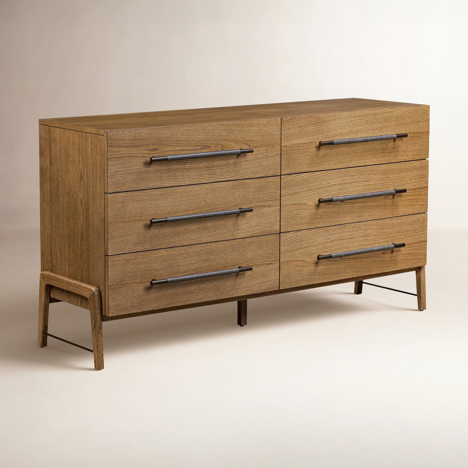 Karsten 6 Drawer 62.5" W Double Dresser, Amber Oak