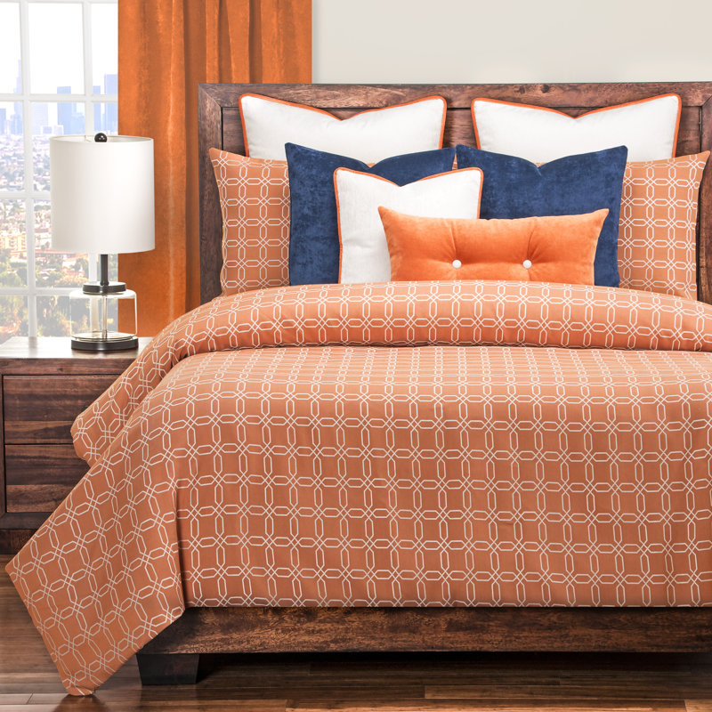 Cotton Blend Geometric Shapes Duvet Cover Set, Queen Duvet Cover + 4 Additional Pieces