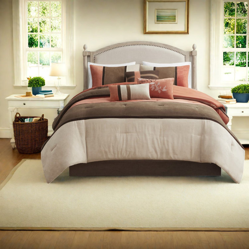 Ensemble de literie 7 pièces Coral, simili suède polyester, style chalet moderne avec coussins décoratifs pour la maison