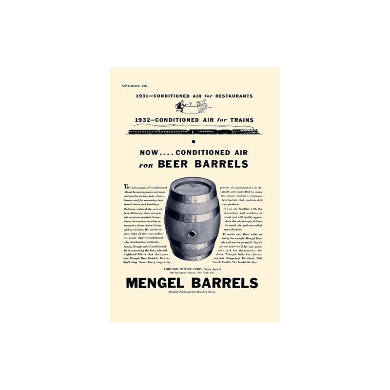 Barils de bière mengël-imprimé de publicités, H 66 po x l 44 po