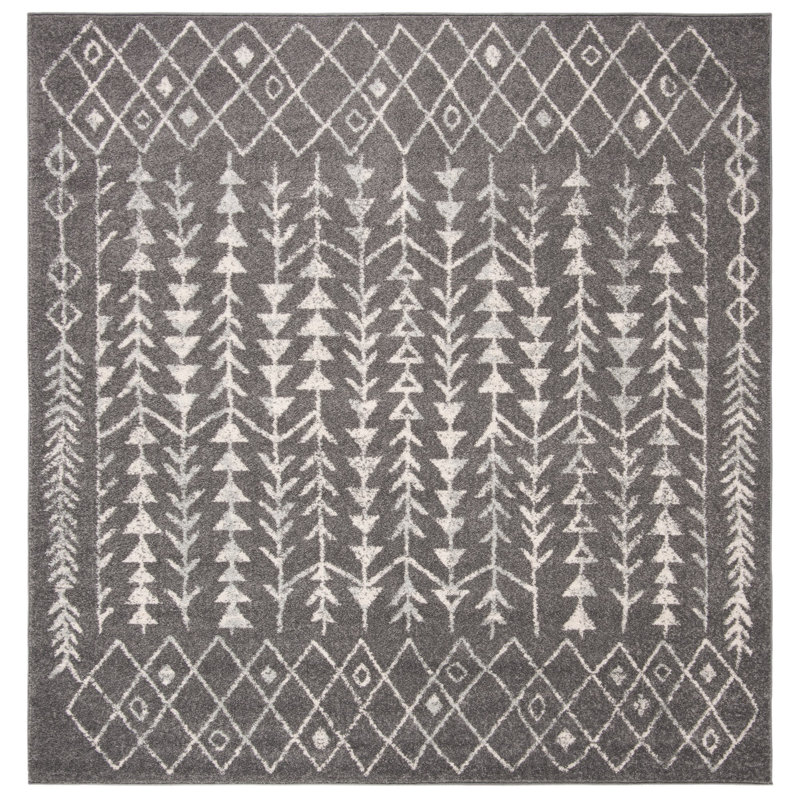 Tapis gris foncé / ivoire Renshaw, Carré 3 pi