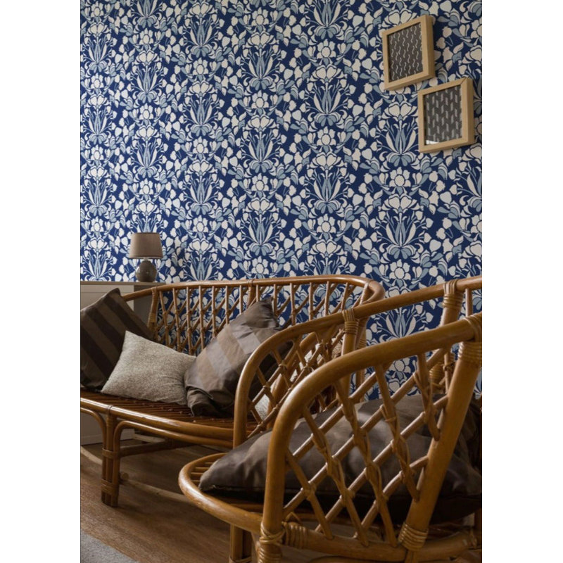 Nomad Snapdragon 10' L x 24" W Wallpaper Tile, Self-adhesive, Navy Blue