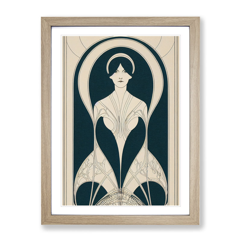 Woman Nouveau - Framed Print, 34cm H x 25cm W x 2cm D, Oak