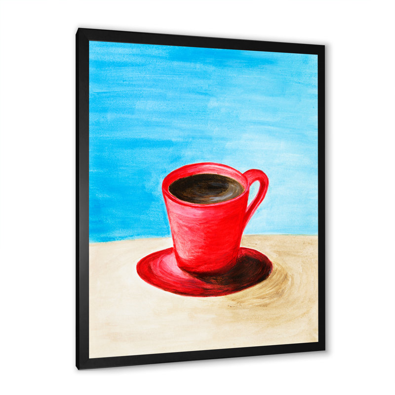 «Red Cup Of Coffee», art mural traditionnel sur toile, H 20 po x l 12 po x P 1 po, Cadre photo noir