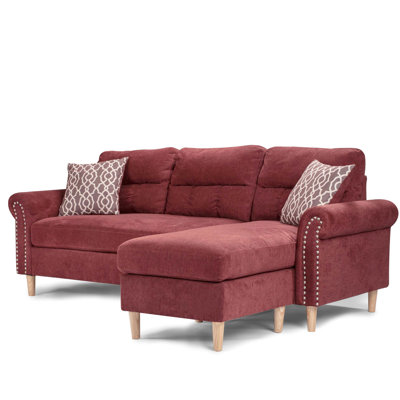 Canapé modulaire réversible 2 pièces Red Velvet avec 2 coussins décoratifs, assise mi-ferme, dossier coussiné, accoudoirs roulés, convient aux petits espaces