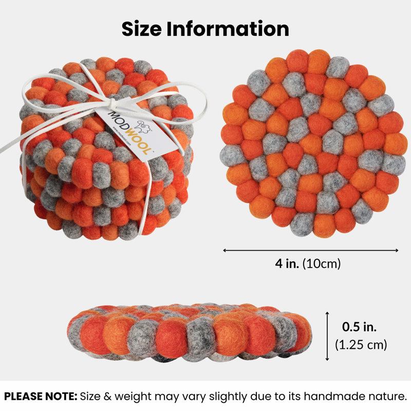 Ensemble de sous-verres ronds 4 po MODWOOL (orange et gris), Gris / Orange