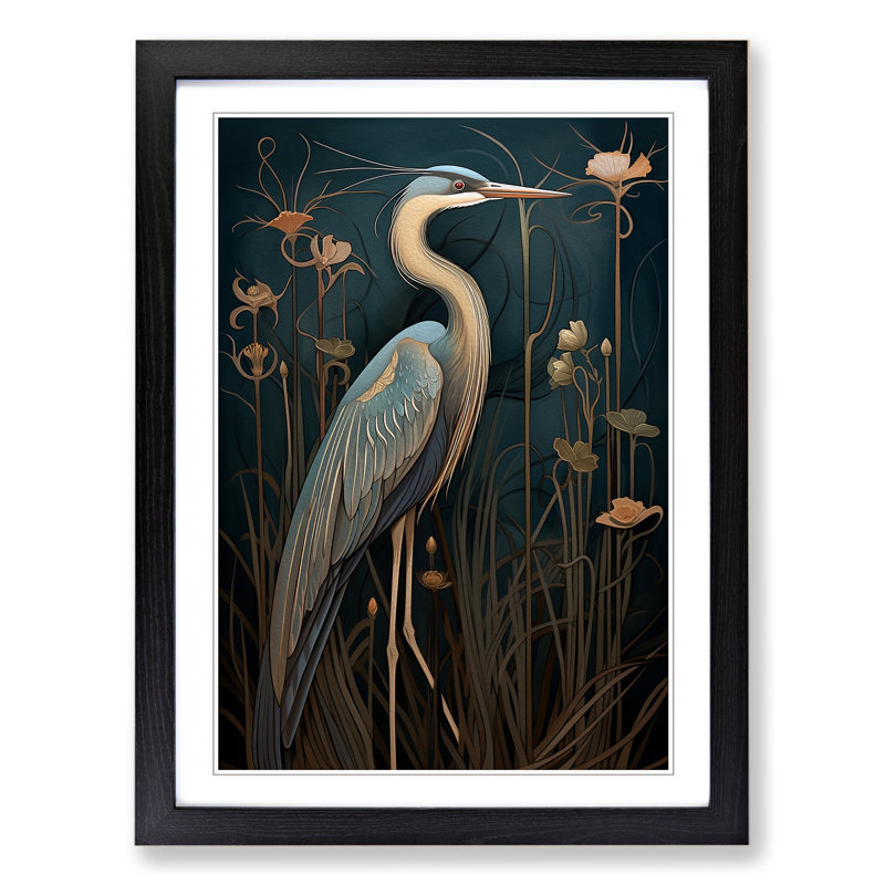 Heron Art Deco Art - Framed Print