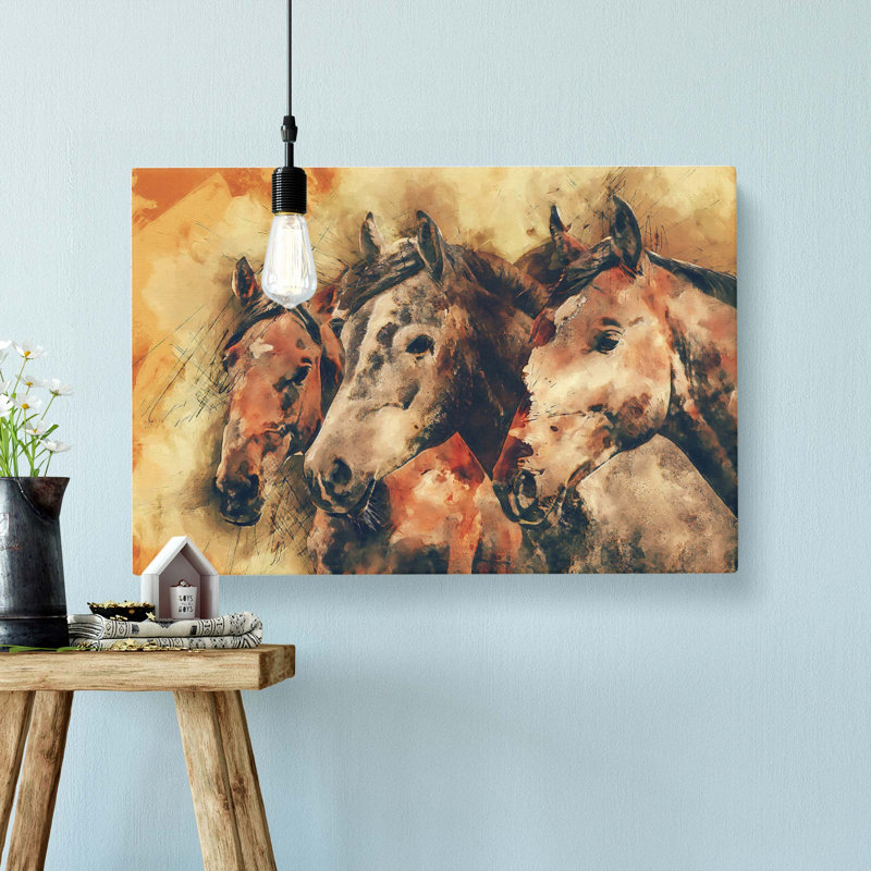 Trio Of Horses In Abstract - Wrapped Canvas, 40cm H x 60cm W x 3cm D