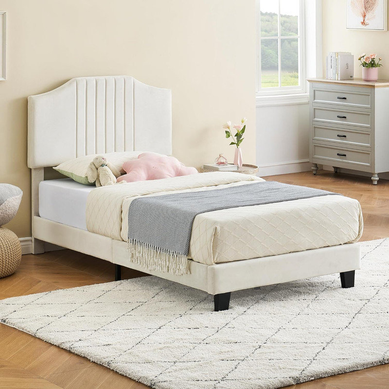 Olurotimi Upholstered Platform Bed, Beige
