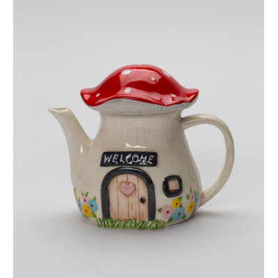 Fine Ceramic Mushroom Shaped House Teapot-5"H