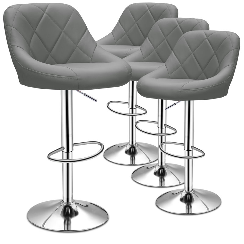 Tabouret de bar réglable en cuir Calvyn, Argent, 4