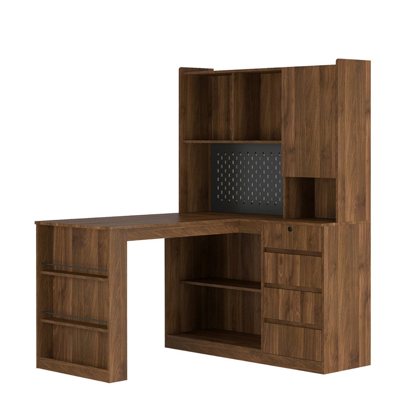 L Shaped Desk With Charger,Computer Desk With Drawers,Bookshelf, With LED Light,Modern Corner Desk,Home Office Desk,L-Shaped Study Table Writing Desk,Corner Gaming Computer Desk With Storage