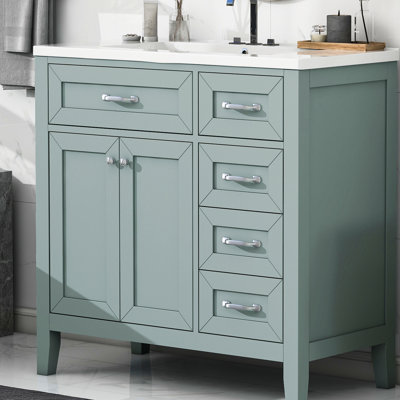 Meuble-lavabo 36 po avec accents - Structure en bois massif et tiroirs