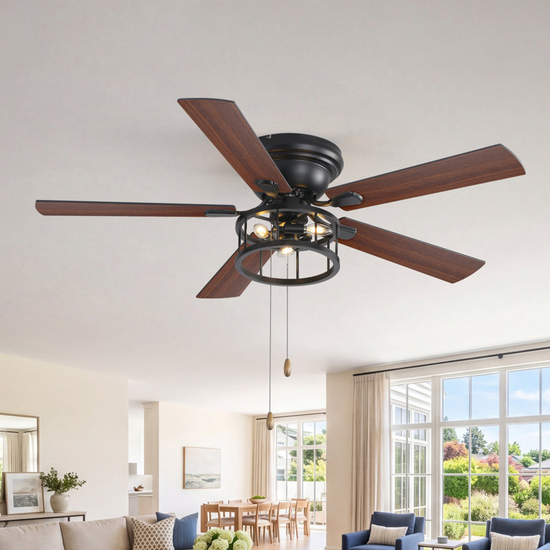 Ventilateur de plafond encastré 52 po avec lumière 52 po Farmhouse, Pull Chain