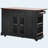 53" Farmhouse Kitchen Island with Two Tempered Glass Cabinet Doors, Power Outlet, Rolling Kitchen Cart on Wheels with Drop Leaf, 5 Open Side Racks, 3 Drawers, for Kitchen, Dining Room, Black