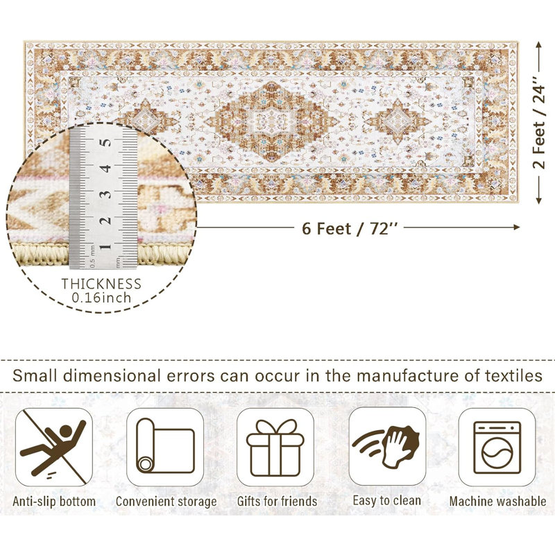 Shaemus Washable Floral Indoor Rug, Runner 2' x 6'