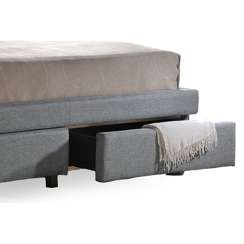 Lit plateforme tapissier avec rangement Melwin, Grand, Gris