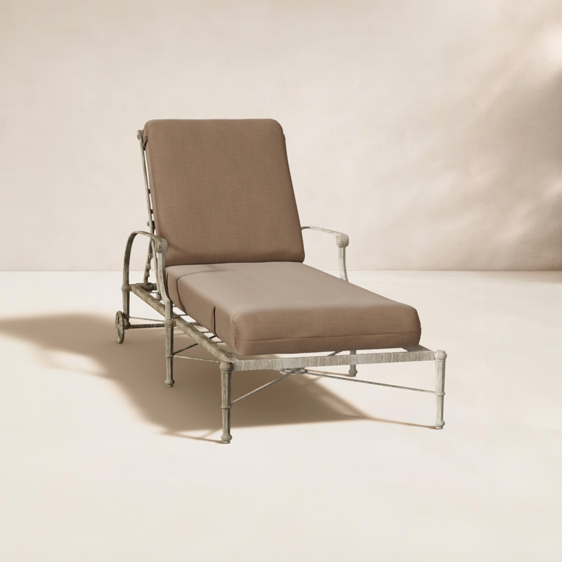 Delphi 32'' Outdoor Aluminum Chaise Lounge, Weathered White, Stone Linen
