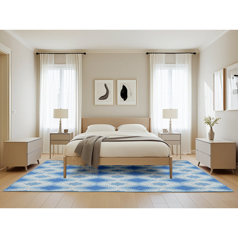 Tapis bleu ciel tissé à la machine, Rectangle 5 pi x 8 pi