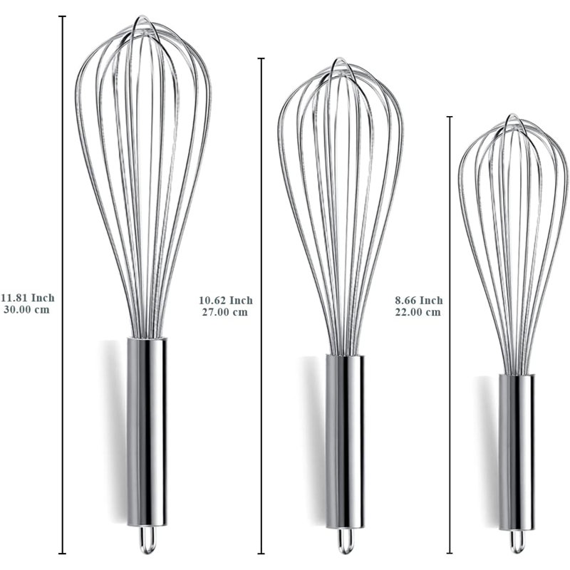 Set of 3 Stainless Steel Balloon Wire Whisks