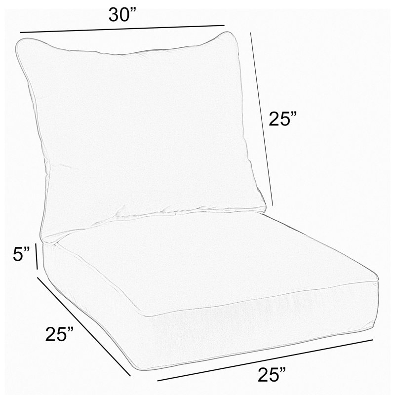 Outdoor 5'' Chair Cushion Seat / Back Cushion, 5" H X 25" W x 25" D