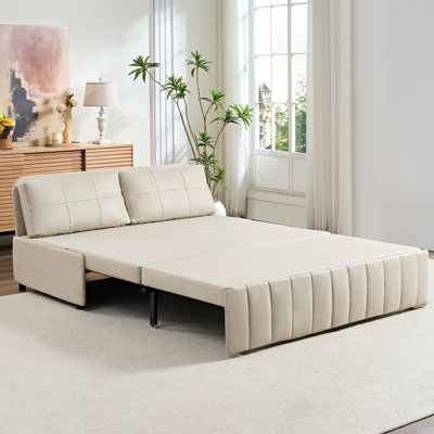 Ebern Designs Small Loveseat 3-in-1 Pull-Out Sleeper Sofa Bed with Throw Pillows